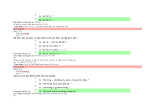  C) Nợ TK 334
 D) Nợ TK 241
Sai. Đáp án đúng là: Nợ TK 241
Vì:Vì được hạch toán vào bên Nợ TK 241
Tham khảo: mục 4.3.2.2. Kế toán thanh toán với công nhân viên
Không đúng
Điểm: 0/1.
Câu2 [Góp ý]
Điểm : 1
Số tiền chi hộ đơn vị cấp dưới, kế toán đơn vị cấp trên ghi:
Chọn một câu trả lời
 A) Nợ TK 111,112/ Có TK 342
 B) Nợ TK 342/ Có TK 331
 C) Nợ TK 341/ Có TK 111, 112
 D) Nợ TK 342/ Có TK 111, 112
Sai. Đáp án đúng là: Nợ TK 342/ Có TK 111, 112
Vì:
Phản ánh số tiền đơn vị đã chi, trả hộ cho các đơn vị cấp dưới, kế toán ghi:
Nợ TK 342/Có TK 111, 112,
Tham khảo: mục 4.5.Kế toán thanh toán nội bộ, bài 4
Không đúng
Điểm: 0/1.
Câu3 [Góp ý]
Điểm : 1
Bên Có TK 334 phản ánh các nội dung:
Chọn một câu trả lời
 A) Tiền lương và các khoản phụ cấp trả cho người lao động
 B) Tiền thưởng lấy từ nguồn kinh phí
 C) Tiền thưởng từ quỹ khen thưởng
 D) Tiền lương, các khoản thưởng và phụ cấp
Sai. Đáp án đúng là: Tiền lương, các khoản thưởng và phụ cấp
Vì:
 