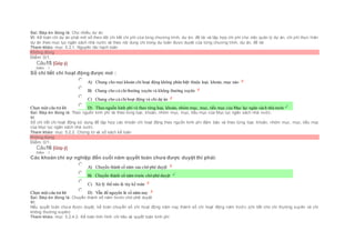 Sai. Đáp án đúng là: Cho nhiều dự án
Vì: Kế toán chi dự án phải mở sổ theo dõi chi tiết chi phí của từng chương trình, dự án, đề tài và tập hợp chi phí cho việc quản lý dự án, chi phí thực hiện
dự án theo mục lục ngân sách nhà nước và theo nội dung chi trong dự toán được duyệt của từng chương trình, dự án, đề tài
Tham khảo: mục 5.3.1. Nguyên tăc hạch toán
Không đúng
Điểm: 0/1.
Câu15 [Góp ý]
Điểm : 1
Sổ chi tiết chi hoạt động được mở :
Chọn một câu trả lời
 A) Chung cho mọi khoản chi hoạt động không phân biệt thuộc loại, khoản, mục nào
 B) Chung cho cả chithường xuyên và không thường xuyên
 C) Chung cho cả chihoạt động và chi dự án
 D) Theo nguồn kinh phí và theo từng loại, khoản, nhóm mục, mục, tiểu mục của Mục lục ngân sách nhà nước
Sai. Đáp án đúng là: Theo nguồn kinh phí và theo từng loại, khoản, nhóm mục, mục, tiểu mục của Mục lục ngân sách nhà nước.
Vì
Sổ chi tiết chi hoạt động sử dụng để tập hợp các khoản chi hoạt động theo nguồn kinh phí đảm bảo và theo từng loại, khoản, nhóm mục, mục, tiểu mục
của Mục lục ngân sách nhà nước.
Tham khảo: mục 5.2.2. Chứng từ và sổ sách kế toán
Không đúng
Điểm: 0/1.
Câu16 [Góp ý]
Điểm : 1
Các khoản chi sự nghiệp đến cuối năm quyết toán chưa được duyệt thì phải:
Chọn một câu trả lời
 A) Chuyển thành số năm sau chờ phê duyệt
 B) Chuyển thành số năm trước chờ phê duyệt
 C) Xử lý thế nào là tùy kế toán
 D) Vẫn để nguyên là số năm nay
Sai. Đáp án đúng là: Chuyển thành số năm trước chờ phê duyệt
Vì:
Nếu quyết toán chưa được duyệt, kế toán chuyển số chi hoạt động năm nay thành số chi hoạt động năm trước (chi tiết cho chi thường xuyên và chi
không thường xuyên)
Tham khảo: mục 5.2.4.2. Kế toán tình hình chi tiêu và quyết toán kinh phí
 