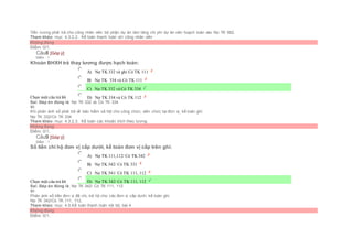 Tiền lương phải trả cho công nhân viên bộ phận dự án làm tăng chi phí dự án nên hoạch toán vào Nợ TK 662.
Tham khảo: mục 4.3.2.2. Kế toán thanh toán với công nhân viên
Không đúng
Điểm: 0/1.
Câu8 [Góp ý]
Điểm : 1
Khoản BHXH trả thay lương được hạch toán:
Chọn một câu trả lời
 A) Nợ TK 332 và ghi Có TK 111
 B) Nợ TK 334 và Có TK 111
 C) Nợ TK 332 và Có TK 334
 D) Nợ TK 334 và Có TK 112
Sai. Đáp án đúng là: Nợ TK 332 và Có TK 334
Vì:
Khi phản ánh số phải trả về bảo hiểm xã hội cho công chức, viên chức tại đơn vị, kế toán ghi:
Nợ TK 332/Có TK 334
Tham khảo: mục 4.3.2.3. Kế toán các khoản trích theo lương
Không đúng
Điểm: 0/1.
Câu9 [Góp ý]
Điểm : 1
Số tiền chi hộ đơn vị cấp dưới, kế toán đơn vị cấp trên ghi:
Chọn một câu trả lời
 A) Nợ TK 111,112/ Có TK 342
 B) Nợ TK 342/ Có TK 331
 C) Nợ TK 341/ Có TK 111, 112
 D) Nợ TK 342/ Có TK 111, 112
Sai. Đáp án đúng là: Nợ TK 342/ Có TK 111, 112
Vì:
Phản ánh số tiền đơn vị đã chi, trả hộ cho các đơn vị cấp dưới, kế toán ghi:
Nợ TK 342/Có TK 111, 112,
Tham khảo: mục 4.5.Kế toán thanh toán nội bộ, bài 4
Không đúng
Điểm: 0/1.
 