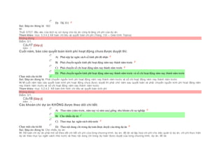  D) TK 331
Sai. Đáp án đúng là: 662
Vì:
Thuế GTGT đầu vào của dịch vụ sử dụng cho dự án cũng là tăng chi phí của dự án.
Tham khảo: mục 5.3.4.2 Kế toán chi tiêu và quyết toán chi phí (Trang 133 – Giáo trình Topica)
Không đúng
Điểm: 0/1.
Câu17 [Góp ý]
Điểm : 1
Cuối năm, báo cáo quyết toán kinh phí hoạt động chưa được duyệt thì:
Chọn một câu trả lời
 A) Phải nộp lại ngân sách số kinh phí đã nhận
 B) Phải chuyển nguồn kinh phí hoạt động năm nay thành năm trước
 C) Phải chuyển số chi hoạt động năm nay thành năm trước
 D) Phải chuyển nguồn kinh phí hoạt động năm nay thành năm trước và số chi hoạt động năm nay thành năm trước
Sai. Đáp án đúng là: Phải chuyển nguồn kinh phí hoạt động năm nay thành năm trước và số chi hoạt động năm nay thành năm trước
Vì:Vì cuối năm báo cáo quyết toán kinh phí hoạt động chưa được duyệt thì phải chờ năm sau quyết toán và phải chuyển nguồn kinh phí hoạt động năm
nay thành năm trước và số chi hoạt động năm nay thành năm trước
Tham khảo: mục 5.2.4.2. Kế toán tình hình chi tiêu và quyết toán kinh phí
Không đúng
Điểm: 0/1.
Câu18 [Góp ý]
Điểm : 1
Các khoản chi dự án KHÔNG được theo dõi chi tiết:
Chọn một câu trả lời
 A) Theo năm (năm trước, năm nay và năm sau) giống như khoản chi sự nghiệp
 B) Cho nhiều dự án
 C) Theo mục lục ngân sách nhà nước
 D) Theo nội dung chi trong dự toán được duyệt của từng dự án
Sai. Đáp án đúng là: Cho nhiều dự án
Vì: Kế toán chi dự án phải mở sổ theo dõi chi tiết chi phí của từng chương trình, dự án, đề tài và tập hợp chi phí cho việc quản lý dự án, chi phí thực hiện
dự án theo mục lục ngân sách nhà nước và theo nội dung chi trong dự toán được duyệt của từng chương trình, dự án, đề tài
 