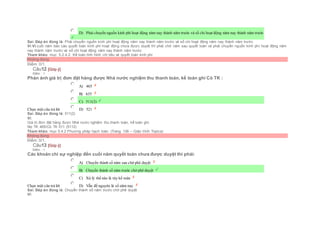  D) Phải chuyển nguồn kinh phí hoạt động năm nay thành năm trước và số chi hoạt động năm nay thành năm trước
Sai. Đáp án đúng là: Phải chuyển nguồn kinh phí hoạt động năm nay thành năm trước và số chi hoạt động năm nay thành năm trước
Vì:Vì cuối năm báo cáo quyết toán kinh phí hoạt động chưa được duyệt thì phải chờ năm sau quyết toán và phải chuyển nguồn kinh phí hoạt động năm
nay thành năm trước và số chi hoạt động năm nay thành năm trước
Tham khảo: mục 5.2.4.2. Kế toán tình hình chi tiêu và quyết toán kinh phí
Không đúng
Điểm: 0/1.
Câu12 [Góp ý]
Điểm : 1
Phản ánh giá trị đơn đặt hàng được Nhà nước nghiệm thu thanh toán, kế toán ghi Có TK :
Chọn một câu trả lời
 A) 465
 B) 635
 C) 511(2)
 D) 521
Sai. Đáp án đúng là: 511(2)
Vì:
Giá trị đơn đặt hàng được Nhà nước nghiệm thu thanh toán, kế toán ghi:
Nợ TK 465/Có TK 511 (5112)
Tham khảo: mục 5.4.2 Phương pháp hạch toán. (Trang 136 – Giáo trình Topica)
Không đúng
Điểm: 0/1.
Câu13 [Góp ý]
Điểm : 1
Các khoản chi sự nghiệp đến cuối năm quyết toán chưa được duyệt thì phải:
Chọn một câu trả lời
 A) Chuyển thành số năm sau chờ phê duyệt
 B) Chuyển thành số năm trước chờ phê duyệt
 C) Xử lý thế nào là tùy kế toán
 D) Vẫn để nguyên là số năm nay
Sai. Đáp án đúng là: Chuyển thành số năm trước chờ phê duyệt
Vì:
 