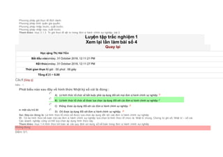 Phương pháp giá thực tế đích danh;
Phương pháp bình quân gia quyền;
Phương pháp nhập trước, xuất trước;
Phương pháp nhập sau, xuất trước
Tham khảo: mục 2.1.3. Trị giá thực tế vật tư trong đơn vị hành chính sự nghiệp, bài 2
Luyện tập trắc nghiệm 1
Xem lại lần làm bài số 4
Quay lại
Học viênĐặng Thị Hải Yến
Bắt đầu vào lúcMonday, 31 October 2016, 12:11:21 PM
Kết thúc lúcMonday, 31 October 2016, 12:11:27 PM
Thời gian thực hiện00 giờ : 00 phút : 06 giây
Tổng điểm0/20 = 0.00
Câu1 [Góp ý]
Điểm : 1
Phát biểu nào sau đây về hình thức Nhật ký sổ cái là đúng :
Chọn một câu trả lời
 A) Là hình thức tổ chức sổ bắt buộc phải áp dụng đối với mọi đơn vị hành chính sự nghiệp
 B) Là hình thức tổ chức sổ được lựa chọn áp dụng đối với các đơn vị hành chính sự nghiệp
 C) Không được áp dụng đối với các đơn vị hành chính sự nghiệp
 D) Chỉ được áp dụng đối với đơn vị hành chính sự nghiệp.
Sai. Đáp án đúng là: Là hình thức tổ chức sổ được lựa chọn áp dụng đối với các đơn vị hành chính sự nghiệp
Vì: Có ba hình thức kế toán mà các đơn vị hành chính sự nghiệp lựa chọn là hình thức tổ chức là: Nhật kí chung, Chứng từ ghi sổ, Nhật kí – sổ cái.
Các doanh nghiệp cũng có thể lựa chọn áp dụng hình thức này.
Tham khảo: mục 1.4.Hình thức kế toán và các quy định sử dụng sổ kế toán trong đơn vị hành chính sự nghiệp
Không đúng
Điểm: 0/1.
 