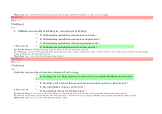 Tham khảo: mục 1.4.Hình thức kế toán và các quy định sử dụng sổ kế toán trong đơn vị hành chính sự nghiệp
Không đúng
Điểm: 0/1.
Câu8 [Góp ý]
Điểm : 1
1. Phát biểu nào sau đây về Sổ đăng ký chứng từ ghi sổ là đúng:
Chọn một câu trả lời
 A) Sổ đăng ký chứng từ ghi sổ là căn cứ ghi vào sổ cái cáctài khoản
 B) Sổ đăng ký chứng từ ghi sổ là căn cứ ghi vào sổ chi tiết cáctài khoản
 C) Sổ đăng ký chứng từ ghi sổ là căn cứ ghi vào bảng tổng hợp chi tiết
 D) Sổ đăng ký chứng từ ghi sổ được ghi trên cơ sở Chứng từ ghi sổ
Sai. Đáp án đúng là: Sổ đăng ký chứng từ ghi sổ được ghi trên cơ sở Chứng từ ghi sổ
Vì: Hàng ngày, căn cứ vài chứng từ gốc hoặc bảng tổng hợp chứng từ gốc, kế toán lập chứng từ ghi sổ. Căn cứ vào chứng từ ghi sổ để ghi vào sổ đăng ký
chứng từ ghi sổ, sau đó dùng để ghi sổ cái.
Tham khảo: mục 1.4.3. Hình thức kế toán chứng từ ghi sổ
Không đúng
Điểm: 0/1.
Câu9 [Góp ý]
Điểm : 1
Phát biểu nào sau đây về hình thức Nhật ký sổ cái là đúng:
Chọn một câu trả lời
 A) Các thông tin về số dư đầu kỳ, số phát sinh và số dư cuối kỳ của các tài khoản đều thể hiện trên nhật ký sổ cái
 B) Các nghiệp vụ kinh tế phát sinh được ghi vào sổ nhật ký sau đó căn cứ vào sổ nhật ký để ghi lên sổ cái
 C) Căn cứ ghi nhật ký sổ cái là các sổ kế toán chi tiết
 D) Căn cứ ghi Bảng tổng hợp chi tiết là Nhật ký sổ cái.
Sai. Đáp án đúng là: Các thông tin về số dư đầu kỳ, số phát sinh và số dư cuối kỳ của các tài khoản đều thể hiện trên nhật ký sổ cái
Vì: Nhìn vào sơ đồ trình tự ghi sổ kế toán theo hình thức nhật kí sổ cái thì tất cả các thông tin kế toán cuối cùng đều cho đưa vào nhật kí sổ cái
Tham khảo: Xem mục:1.4.2. Hình thức kế toán nhật kí – sổ cái
 