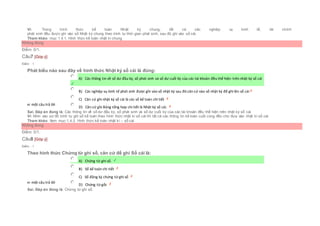Vì: Trong hình thức kế toán Nhật ký chung, tất cả các nghiệp vụ kinh tế, tài chính
phát sinh đều được ghi vào sổ Nhật ký chung theo trình tự thời gian phát sinh, sau đó ghi vào sổ cái.
Tham khảo: mục 1.4.1. Hình thức kế toán nhật kí chung
Không đúng
Điểm: 0/1.
Câu7 [Góp ý]
Điểm : 1
Phát biểu nào sau đây về hình thức Nhật ký sổ cái là đúng:
Chọn một câu trả lời
 A) Các thông tin về số dư đầu kỳ, số phát sinh và số dư cuối kỳ của các tài khoản đều thể hiện trên nhật ký sổ cái
 B) Các nghiệp vụ kinh tế phát sinh được ghi vào sổ nhật ký sau đó căn cứ vào sổ nhật ký để ghi lên sổ cái
 C) Căn cứ ghi nhật ký sổ cái là các sổ kế toán chi tiết
 D) Căn cứ ghi Bảng tổng hợp chi tiết là Nhật ký sổ cái.
Sai. Đáp án đúng là: Các thông tin về số dư đầu kỳ, số phát sinh và số dư cuối kỳ của các tài khoản đều thể hiện trên nhật ký sổ cái
Vì: Nhìn vào sơ đồ trình tự ghi sổ kế toán theo hình thức nhật kí sổ cái thì tất cả các thông tin kế toán cuối cùng đều cho đưa vào nhật kí sổ cái
Tham khảo: Xem mục:1.4.2. Hình thức kế toán nhật kí – sổ cái
Không đúng
Điểm: 0/1.
Câu8 [Góp ý]
Điểm : 1
Theo hình thức Chứng từ ghi sổ, căn cứ để ghi Sổ cái là:
Chọn một câu trả lời
 A) Chứng từ ghi sổ.
 B) Sổ kế toán chi tiết
 C) Sổ đăng ký chứng từ ghi sổ
 D) Chứng từ gốc
Sai. Đáp án đúng là: Chứng từ ghi sổ.
 