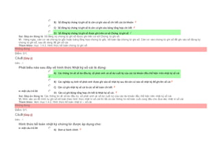 B) Sổ đăng ký chứng từ ghi sổ là căn cứ ghi vào sổ chi tiết cáctài khoản
 C) Sổ đăng ký chứng từ ghi sổ là căn cứ ghi vào bảng tổng hợp chi tiết
 D) Sổ đăng ký chứng từ ghi sổ được ghi trên cơ sở Chứng từ ghi sổ
Sai. Đáp án đúng là: Sổ đăng ký chứng từ ghi sổ được ghi trên cơ sở Chứng từ ghi sổ
Vì: Hàng ngày, căn cứ vài chứng từ gốc hoặc bảng tổng hợp chứng từ gốc, kế toán lập chứng từ ghi sổ. Căn cứ vào chứng từ ghi sổ để ghi vào sổ đă ng ký
chứng từ ghi sổ, sau đó dùng để ghi sổ cái.
Tham khảo: mục 1.4.3. Hình thức kế toán chứng từ ghi sổ
Không đúng
Điểm: 0/1.
Câu8 [Góp ý]
Điểm : 1
Phát biểu nào sau đây về hình thức Nhật ký sổ cái là đúng:
Chọn một câu trả lời
 A) Các thông tin về số dư đầu kỳ, số phát sinh và số dư cuối kỳ của các tài khoản đều thể hiện trên nhật ký sổ cái
 B) Các nghiệp vụ kinh tế phát sinh được ghi vào sổ nhật ký sau đó căn cứ vào sổ nhật ký để ghi lên sổ cái
 C) Căn cứ ghi nhật ký sổ cái là các sổ kế toán chi tiết
 D) Căn cứ ghi Bảng tổng hợp chi tiết là Nhật ký sổ cái.
Sai. Đáp án đúng là: Các thông tin về số dư đầu kỳ, số phát sinh và số dư cuối kỳ của các tài khoản đều thể hiện trên nhật ký sổ cái
Vì: Nhìn vào sơ đồ trình tự ghi sổ kế toán theo hình thức nhật kí sổ cái thì tất cả các thông tin kế toán cuối cùng đều cho đưa vào nhật kí sổ cái
Tham khảo: Xem mục:1.4.2. Hình thức kế toán nhật kí – sổ cái
Không đúng
Điểm: 0/1.
Câu9 [Góp ý]
Điểm : 1
Hình thức kế toán nhật ký chứng từ được áp dụng cho:
Chọn một câu trả lời
 A) Đơn vị hành chính
 