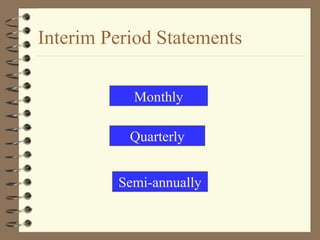 Monthly
Quarterly
Semi-annually
Interim Period Statements
 