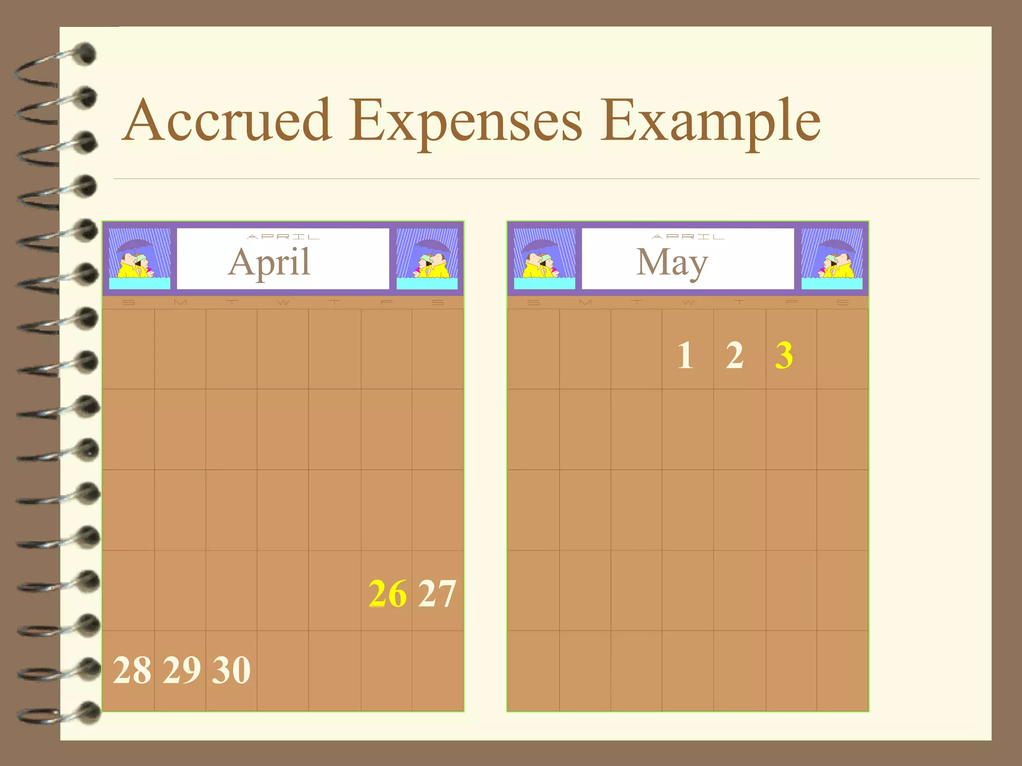 Accrued Expenses Example
April

May
1 2 3

26 27
28 29 30

 
