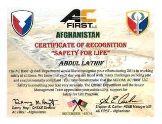 AC FIRST - SAFETY Recognition Cert