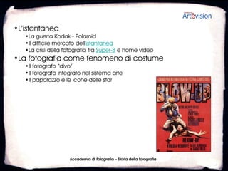 •Leni Riefenstahl 1902-2003
   •Attrice nel cinema di montagna, regista del nazismo
   •Trionfo della volontà, Olympia, l’esilio fotografico africano (anni ‘70)




                      Accademia di fotografia – Storia della fotografia
 