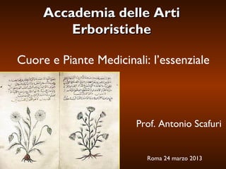 Accademia delle Arti
Erboristiche
Cuore e Piante Medicinali: l’essenziale

Prof. Antonio Scafuri

Roma 24 marzo 2013

 