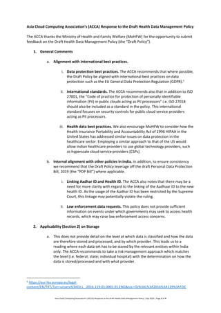 Asia Cloud Computing Association’s (ACCA) Response to the Draft Health Data Management Policy | Sep 2020 | Page 2 of 4
Asi...