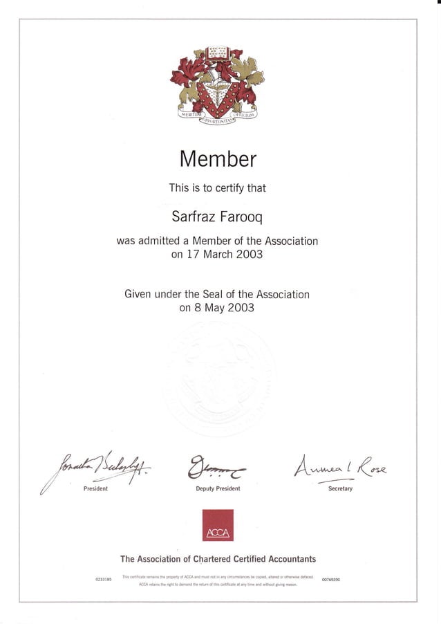 Acca Membership Certificate | PDF