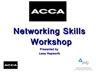 Networking SkillsNetworking Skills
WorkshopWorkshop
Presented byPresented by
Lena HepworthLena Hepworth
 