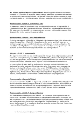 Asia Cloud Computing Association | Response to Draft MR for Private Scope on GR 71/2019 | March 2020 | Page 3 of 5
1.2. Av...