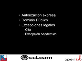 Autorización expresa  Dominio Público Excepciones legales Cita Excepción Académica 