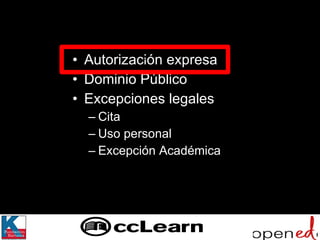 Autorización expresa  Dominio Público Excepciones legales Cita Uso personal Excepción Académica º 