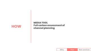 HOW
MEDIA TOOL
Full carbon assessment of
channel planning
Why How Best practices
 
