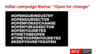 Initial campaign theme: “Open for change”
 