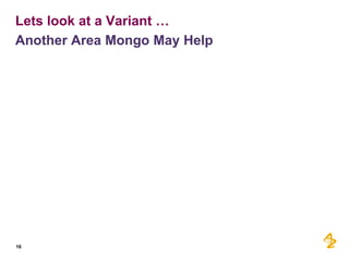 Lets look at a Variant …
Another Area Mongo May Help

16

 