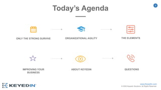 www.KeyedIn.com
© 2020 KeyedIn Solutions. All Rights Reserved.
3
Today’s Agenda
QUESTIONSABOUT KEYEDINIMPROVING YOUR
BUSIN...