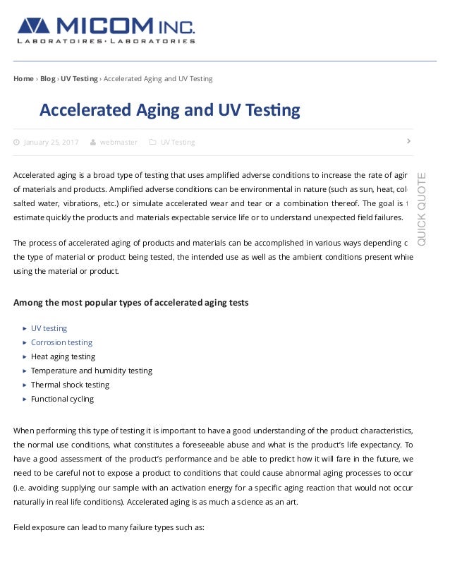 Accelerated aging and UV Testing Laboratories