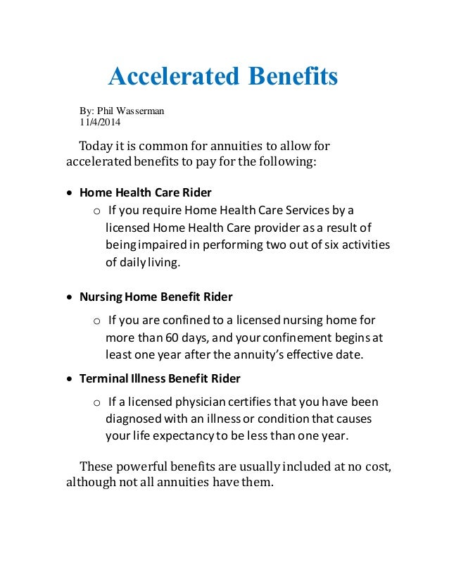 Phil Wasserman Accelerated benefits
