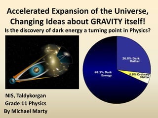 Accelerated Expansion of the Universe,
Changing Ideas about GRAVITY itself!
Is the discovery of dark energy a turning point in Physics?
NIS, Taldykorgan
Grade 11 Physics
By Michael Marty
 