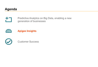 Agenda
Predictive Analytics on Big Data, enabling a new
generation of businesses
Customer Success
Apigee Insights
 