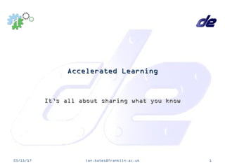 Accelerated LearningAccelerated Learning
It’s all about sharing what you knowIt’s all about sharing what you know
05/11/17 ian.bates@franklin.ac.uk 1
 