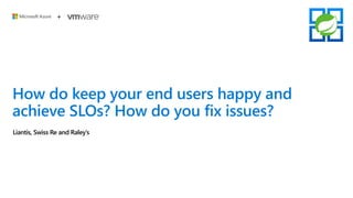 How do keep your end users happy and
achieve SLOs? How do you fix issues?
Liantis, Swiss Re and Raley’s
 