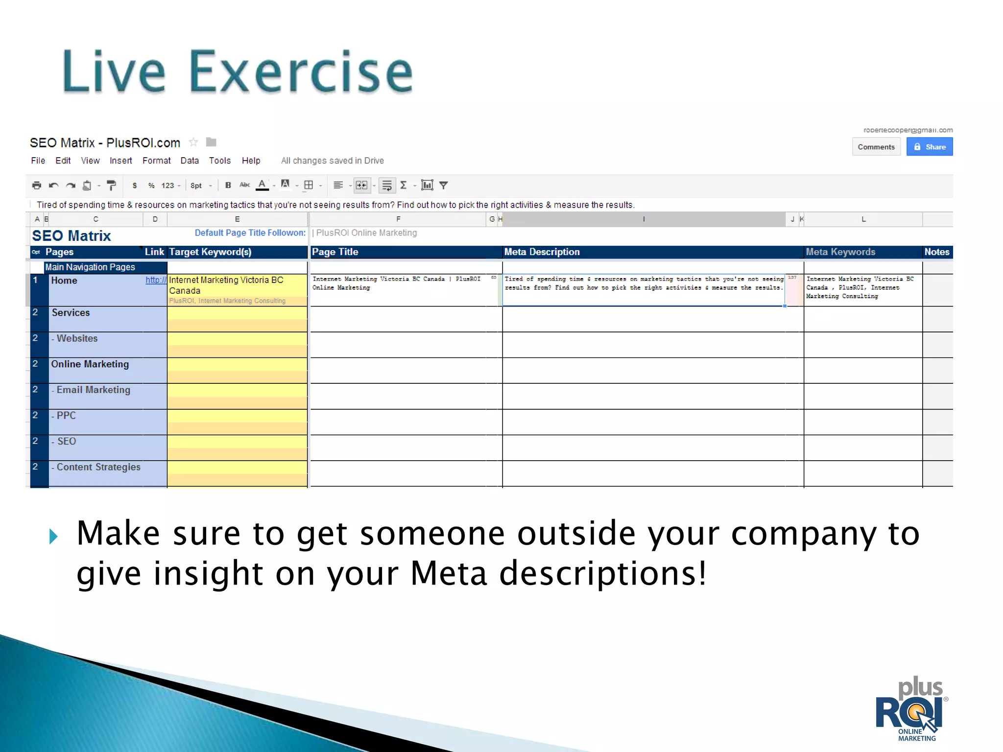    Make sure to get someone outside your company to
    give insight on your Meta descriptions!
 