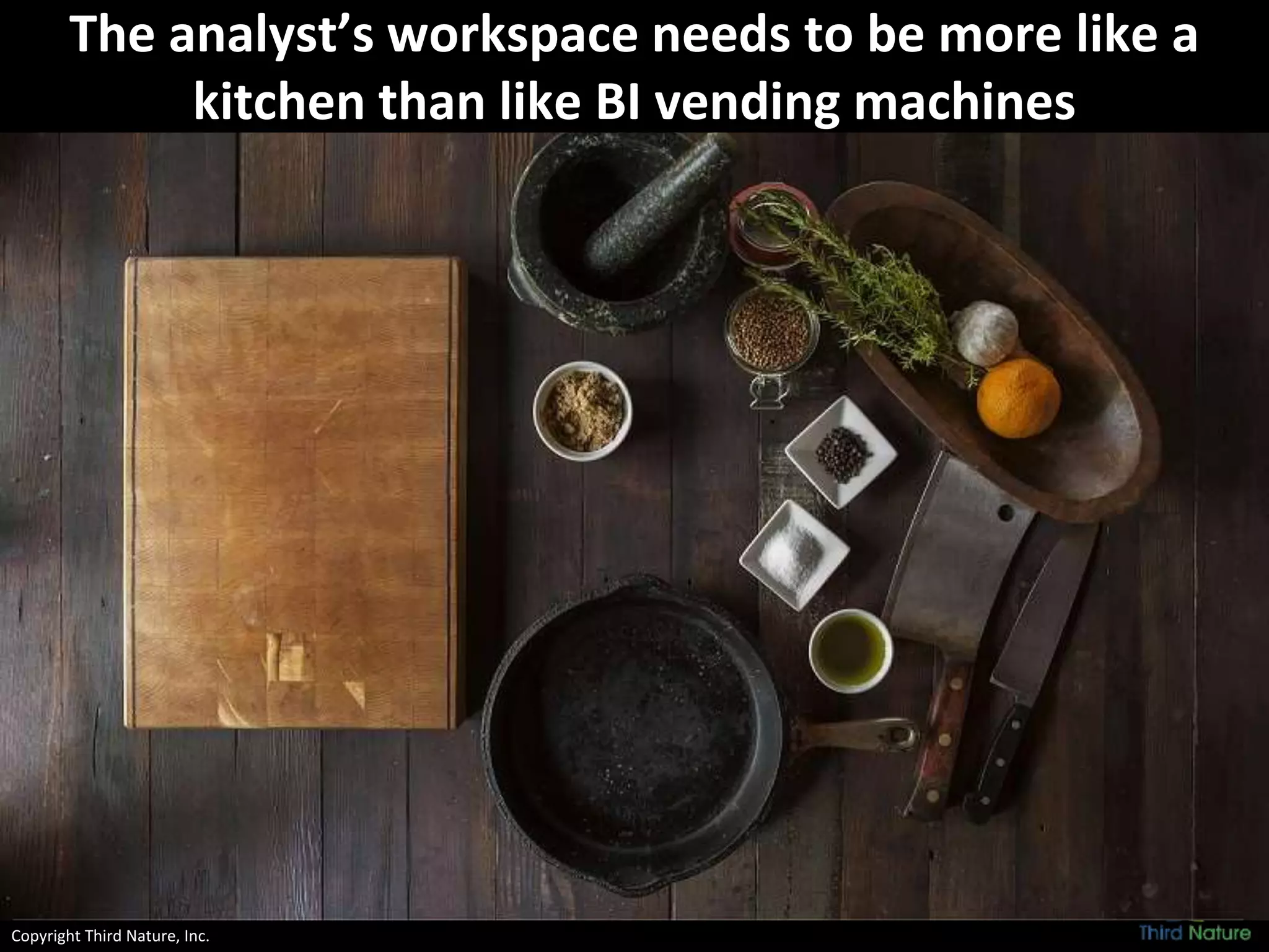 Copyright Third Nature, Inc.
The analyst’s workspace needs to be more like a
kitchen than like BI vending machines
 