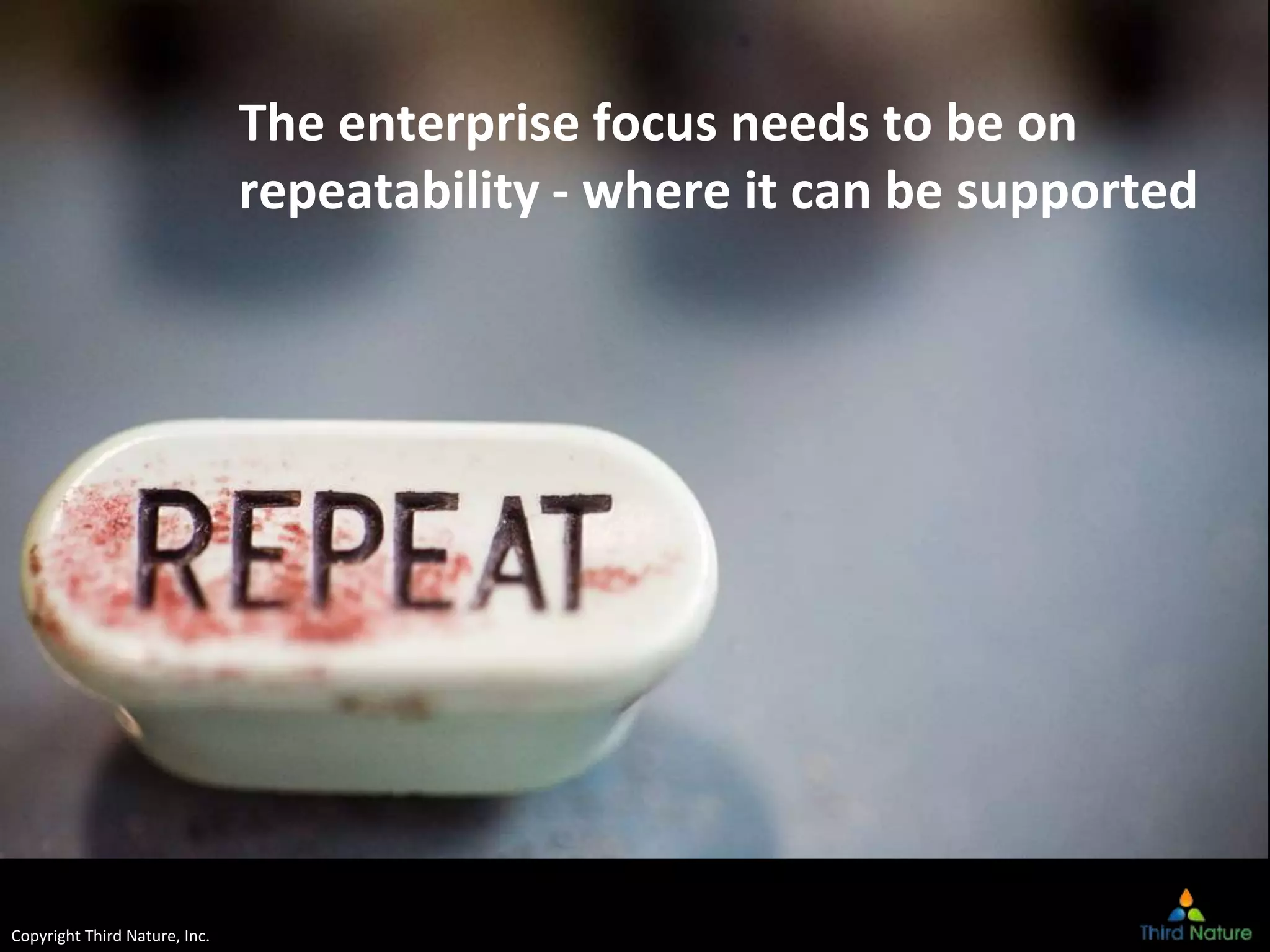 Copyright Third Nature, Inc.
The enterprise focus needs to be on
repeatability - where it can be supported
 