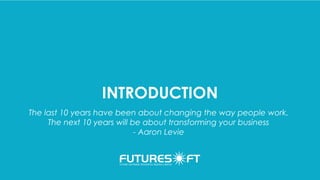 INTRODUCTION
The last 10 years have been about changing the way people work.
The next 10 years will be about transforming your business
- Aaron Levie
 