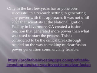 Can You Invest in Nuclear Fusion?