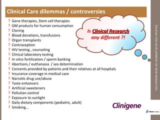 CRUCIAL FOR DEVELOPMENT OF NEW MODALITIES <ul><li>Clinical Care dilemmas / controversies </li></ul><ul><li>Gene therapies,...
