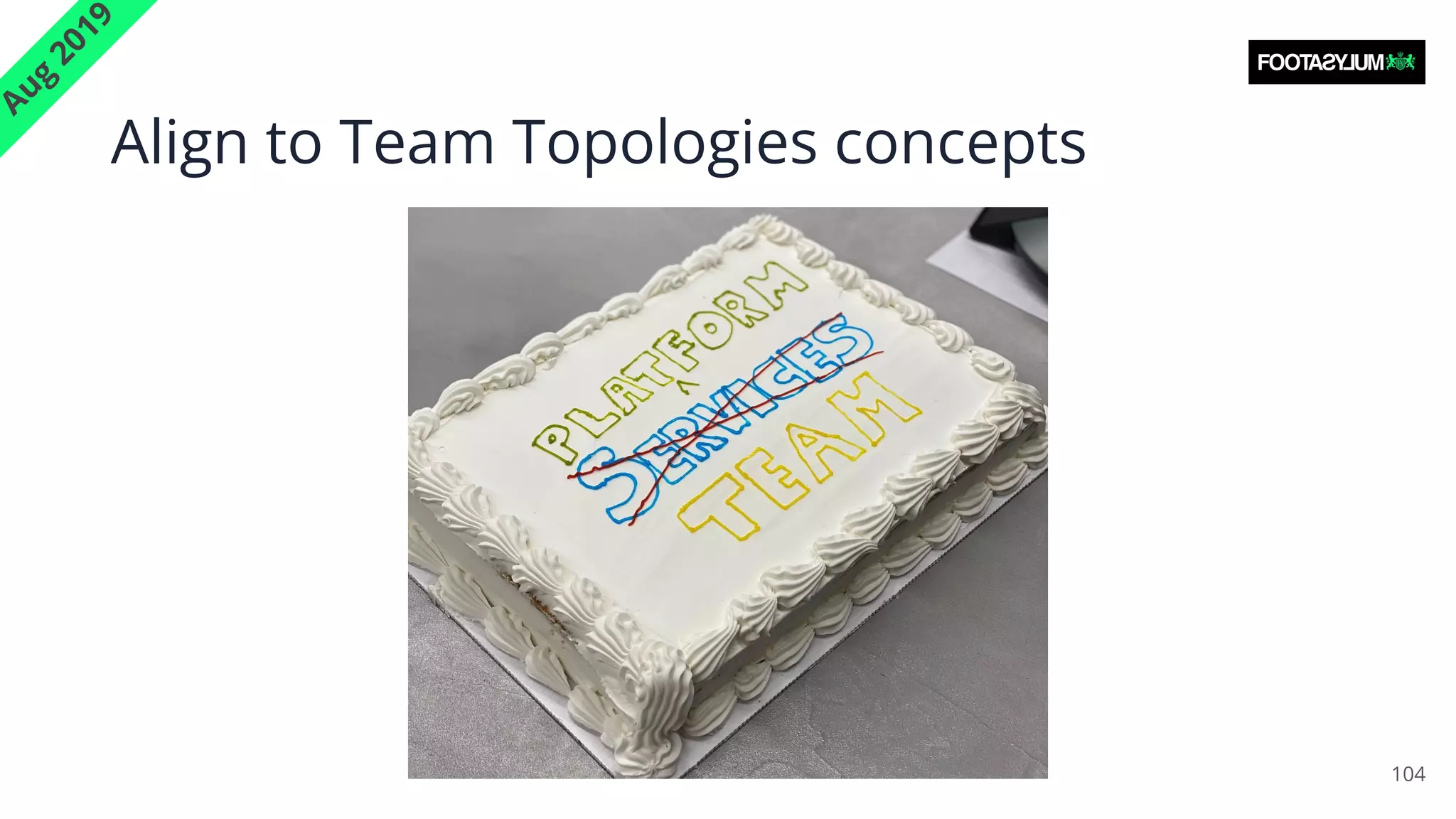 Align to Team Topologies concepts
104
A
u
g
2
0
1
9
 