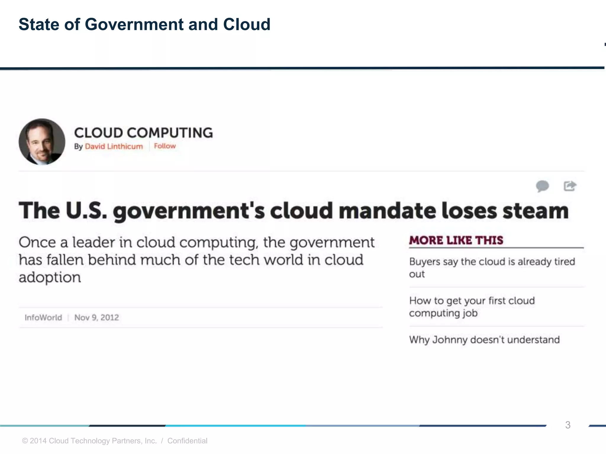 © 2014 Cloud Technology Partners, Inc. / Confidential
3
State of Government and Cloud
 