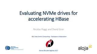 Evaluating NVMe drives for
accelerating HBase
Nicolas Poggi and David Grier
Denver/Boulder BigData 2017
BSC Data Centric Computing – Rackspace collaboration
 
