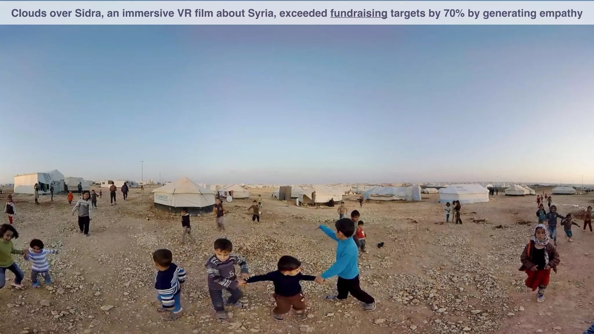 Clouds over Sidra, an immersive VR ﬁlm about Syria, exceeded fundraising targets by 70% by generating empathy
 