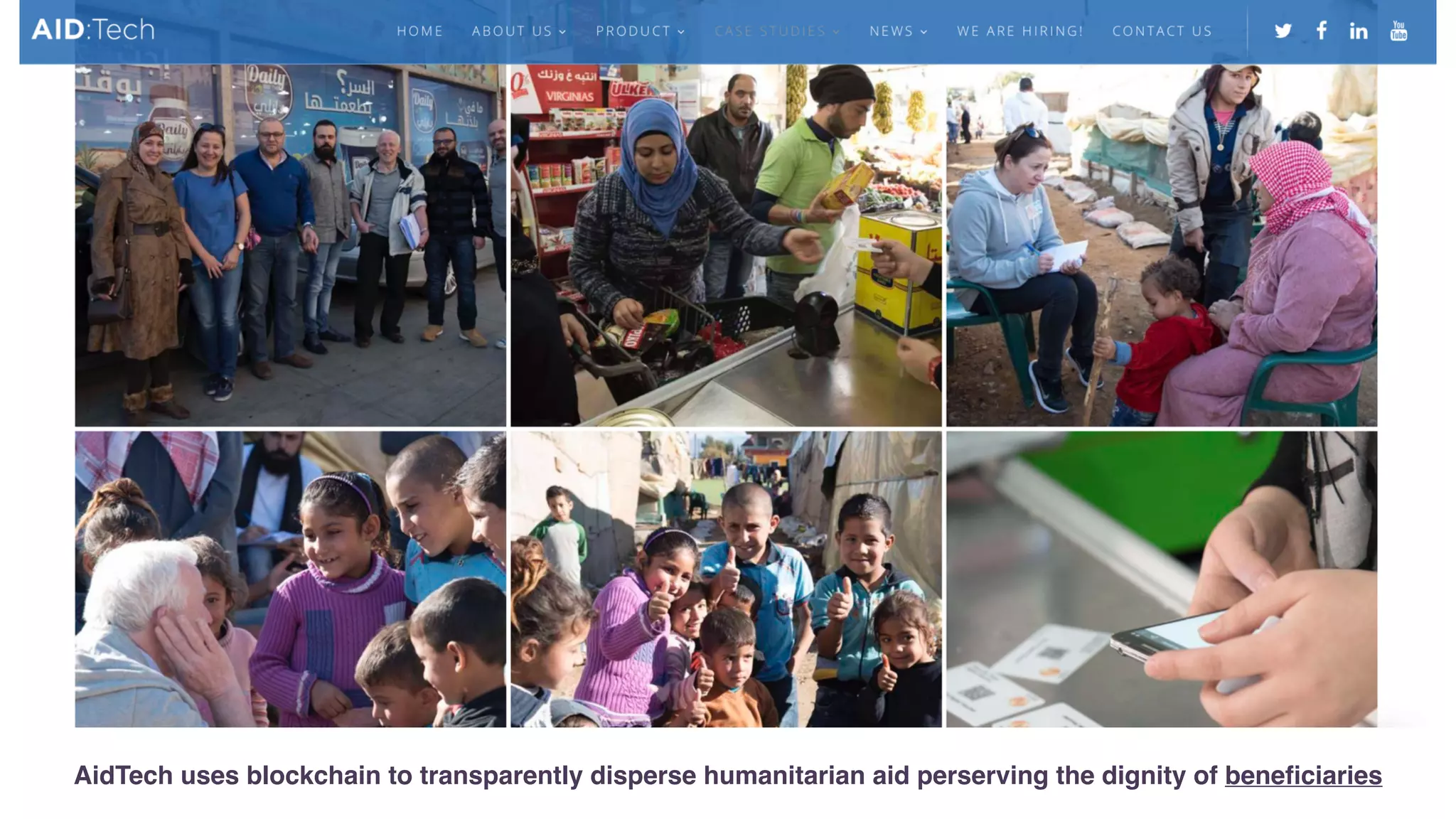 AidTech uses blockchain to transparently disperse humanitarian aid perserving the dignity of beneﬁciaries
 