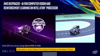AWSDeepracer–AIforComputervisionand
reinforcementlearningonIntelatom®processor
Intel GPU on Linux using OpenVINO AI SDK
Ap...