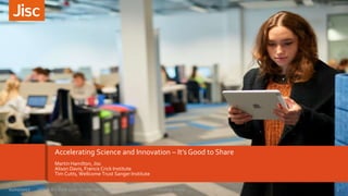 Accelerating Science and Innovation – It’s Good to Share
Martin Hamilton, Jisc
Alison Davis, Francis Crick Institute
Tim Cutts, Wellcome Trust Sanger Institute
1HPC & Big Data 2017: Accelerating Science and Innovation - It's Good to Share01/02/2017
 