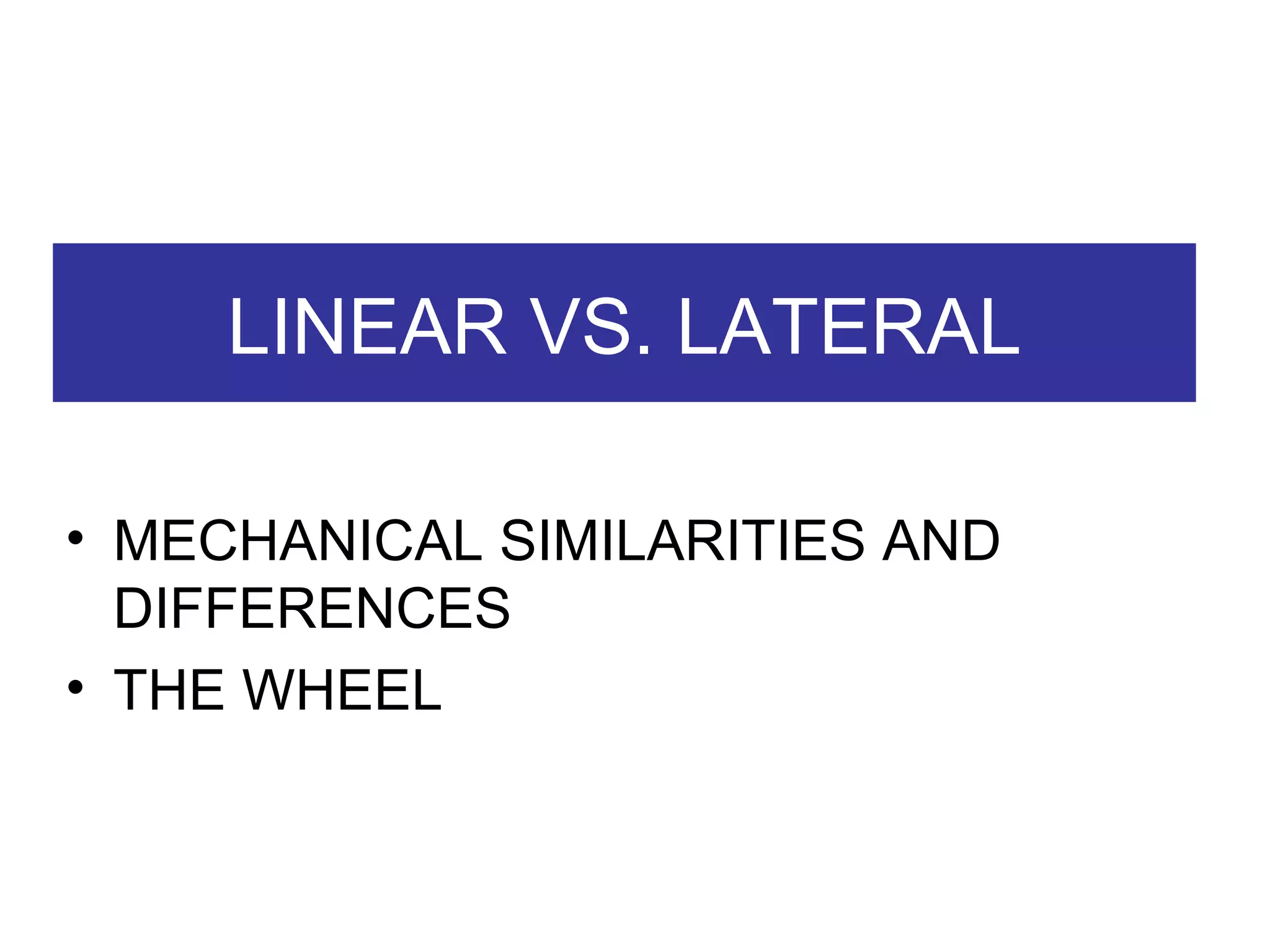 LINEAR VS. LATERAL MECHANICAL SIMILARITIES AND DIFFERENCES THE WHEEL 