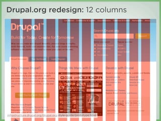 Drupal.org redesign: 12 columns




infrastructure.drupal.org/drupal.org-style-guide/prototype.html
 