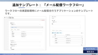 © 2022 NTT DATA INTRAMART CORPORATION
追加テンプレート： 「メール配信ワークフロー」
21
機能追加
Accel Studio
ワークフローの承認処理時にメール配信を行うアプリケーションのテンプレート
です。
 