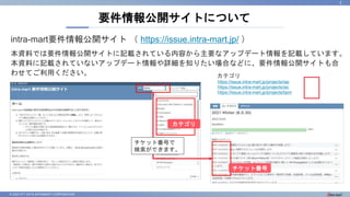 © 2023 NTT DATA INTRAMART CORPORATION
intra-mart要件情報公開サイト （ https://issue.intra-mart.jp/ ）
本資料では要件情報公開サイトに記載されている内容から主要なアップデート情報を記載しています。
本資料に記載されていないアップデート情報や詳細を知りたい場合などに、要件情報公開サイトも合
わせてご利用ください。
要件情報公開サイトについて
2
https://issue.intra-mart.jp/projects/iap
https://issue.intra-mart.jp/projects/iac
https://issue.intra-mart.jp/projects/bpm
カテゴリ
カテゴリ
チケット番号
チケット番号で
検索ができます。
 