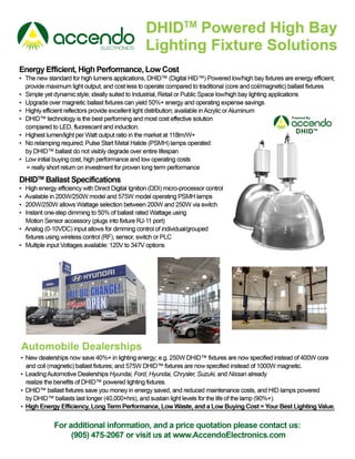 New Standard for High-Output Lighting Applications - DHID™ (Digital HID™) Powered low/high bay Fixtures for Automobile Dealership Applications