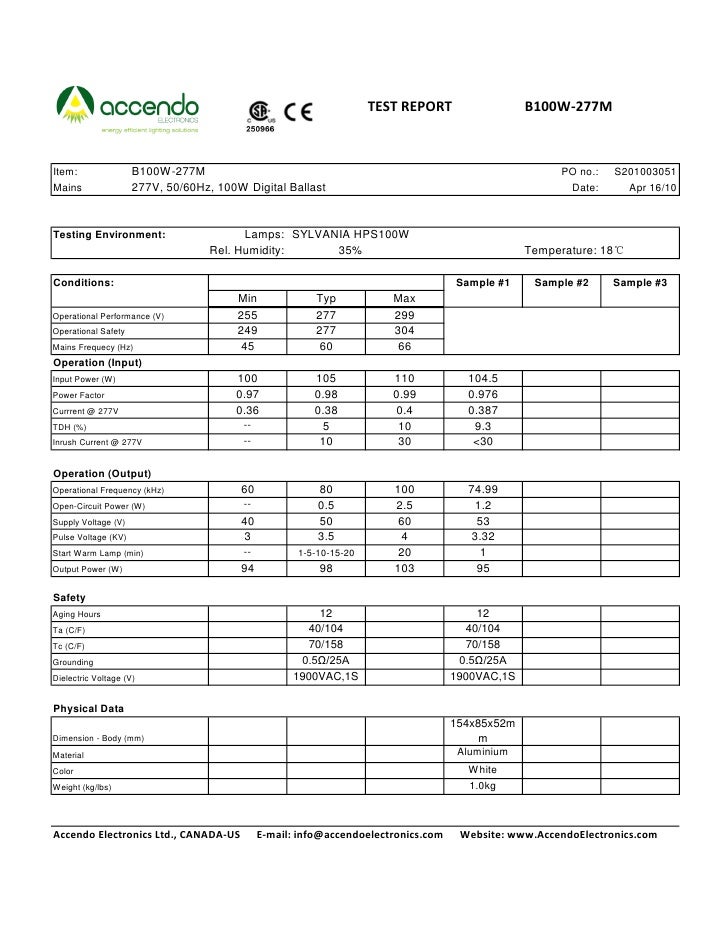 Accendo GloGreen Digital HID (DHID) Ballast B100W277M Electrical Tes…