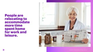 People are
relocating to
accommodate
more time
spent home
for work and
leisure.
7
 